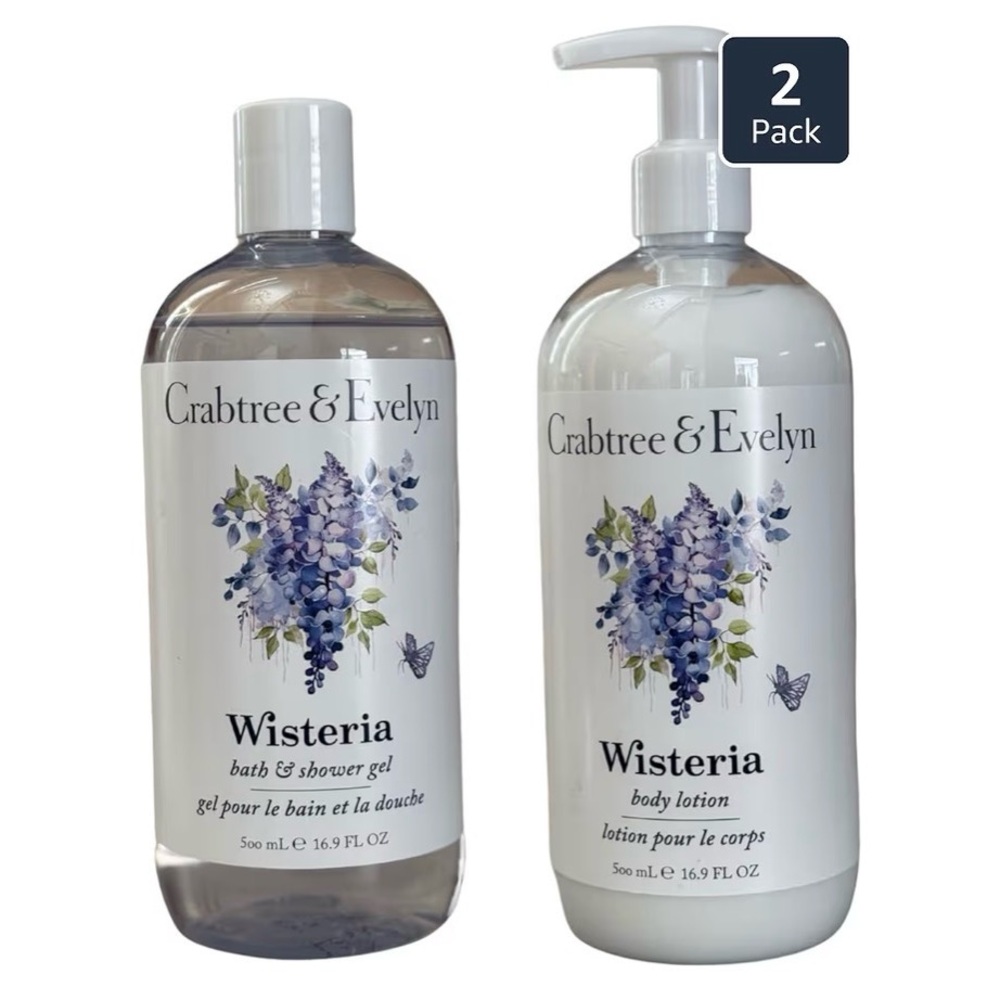 NWT Crabtree & Evelyn Set of Wisteria Products - Shower Gel & Lotion 16.9 oz ea.